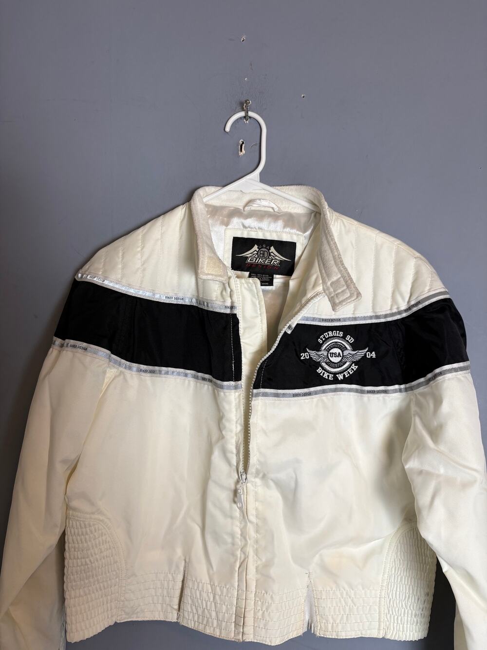 USA Biker Design Womens Sturgis Bike Week 2014 White Black Jacket Size L